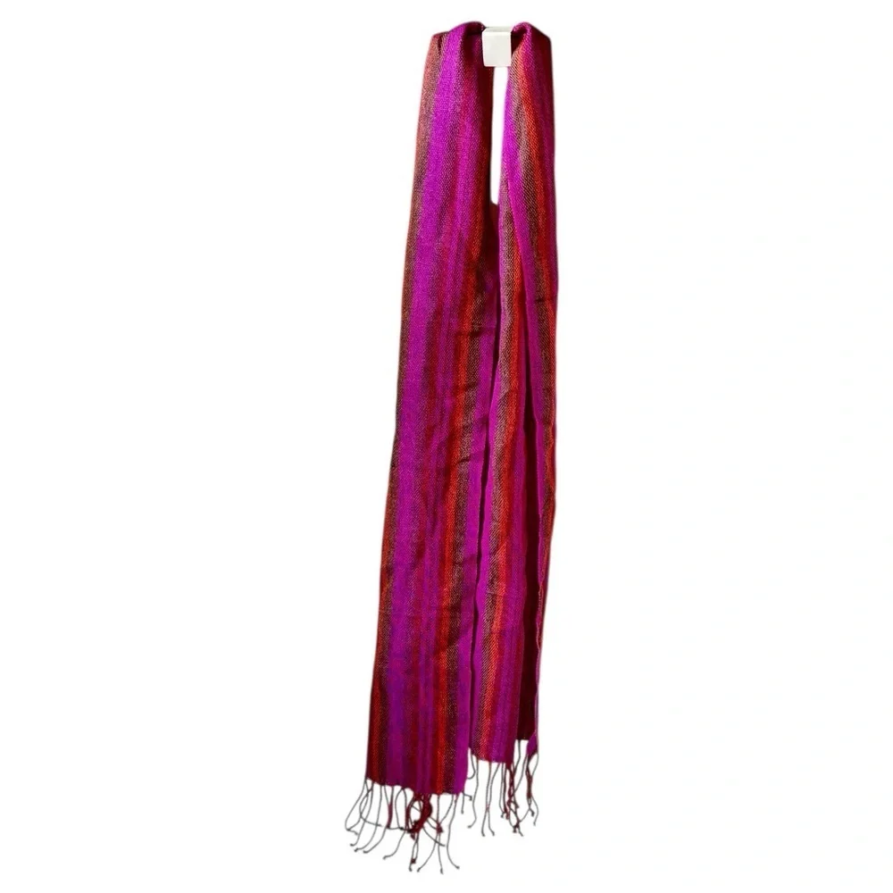 Pure Alpaca Baby Alpaca Scarf and Silk Woven Purple Stripe Fringe 12 x 34 Inches